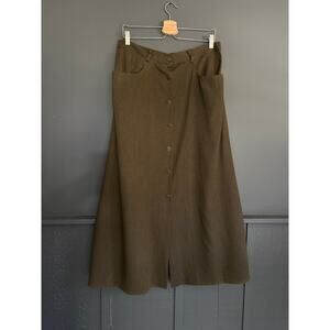 Vintage Clifford and Wills High Waist Button Front Midi Skirt Green Brown Sz 16